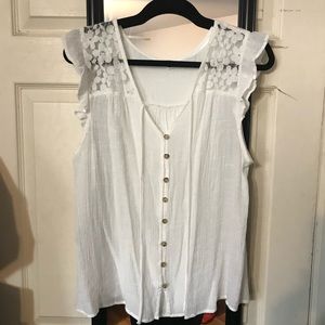 Ruffle Sleeve White Blouse w Buttons